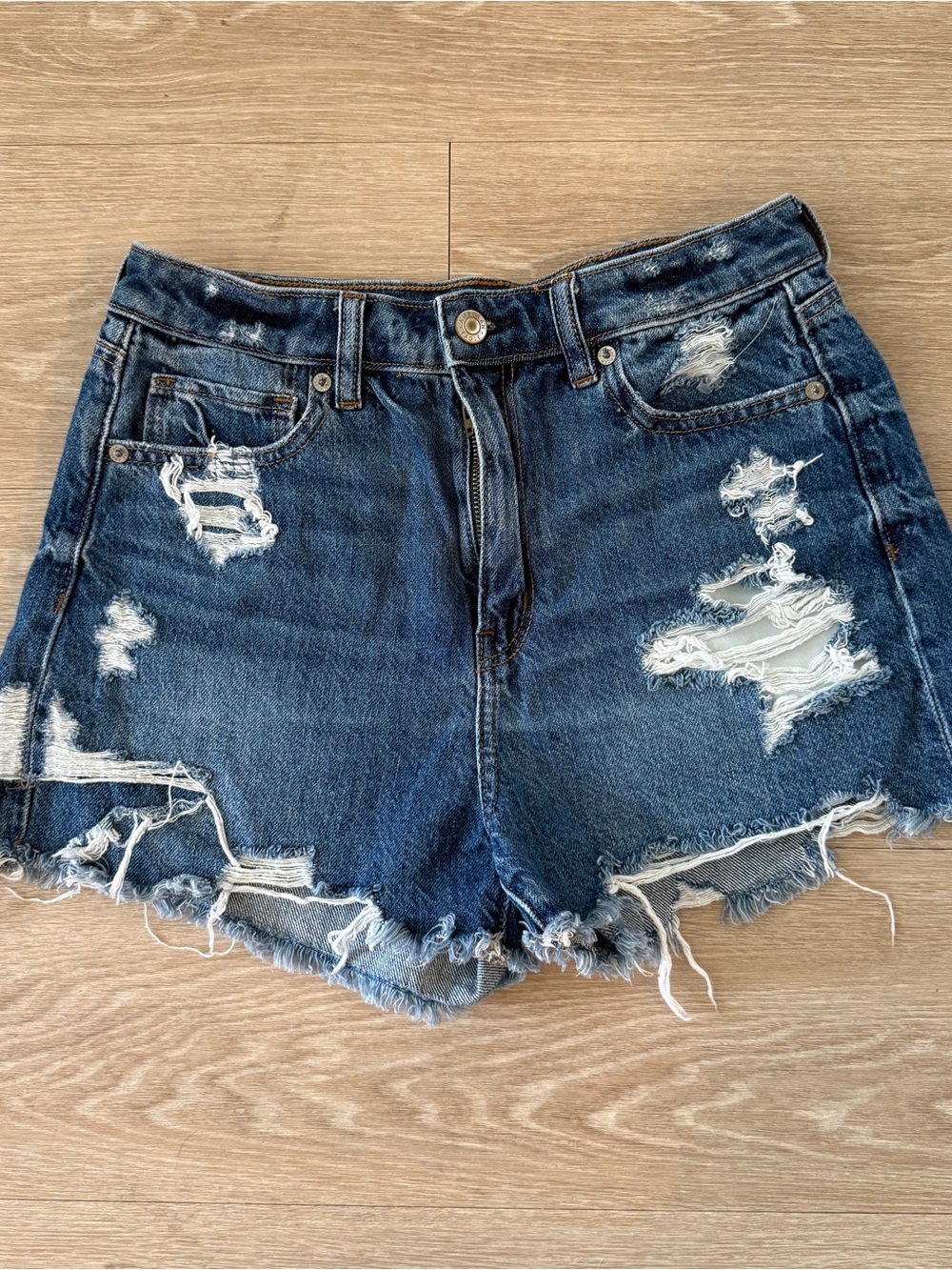 Distressed Women's Denim Shorts - Dark Blue